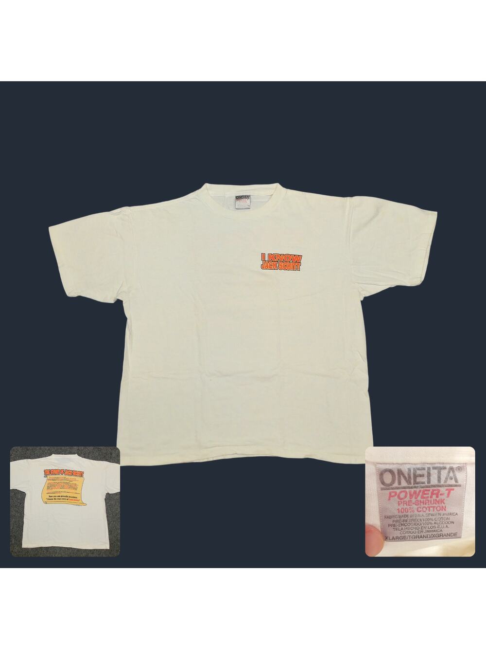 Vintage Oneita 90s Jack Schitt Graphic Comedy T-Shirt Mens XL